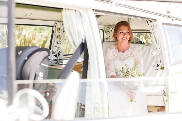 Bride in back of camper van