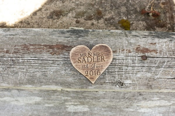 Engraved wooden heart for wedding rings