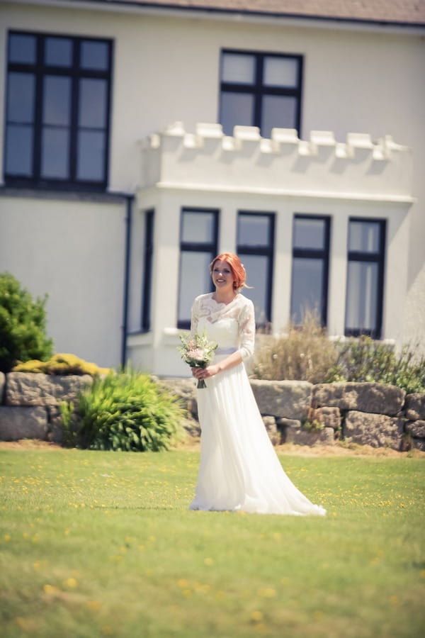 Bride walking towards groom for wedding ceremony