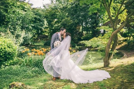 Bride and groom kissing after Colshaw Hall wedding