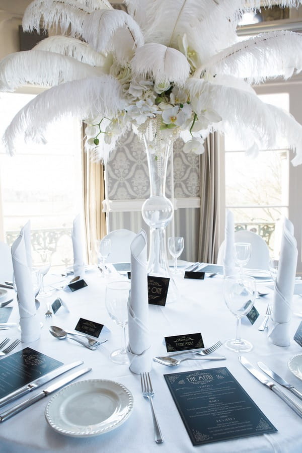 Feather wedding table centrepiece