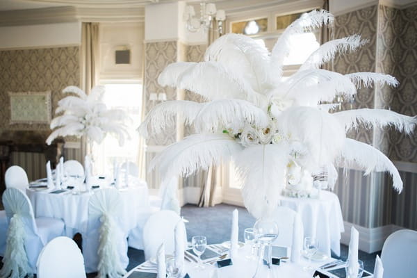 Large feather wedding table centrepieces