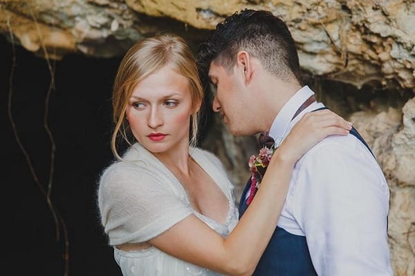 Bride looking away from groom