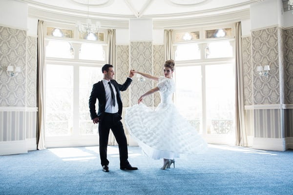 Bride and groom dancing in The Duke of Cornwall Hotel