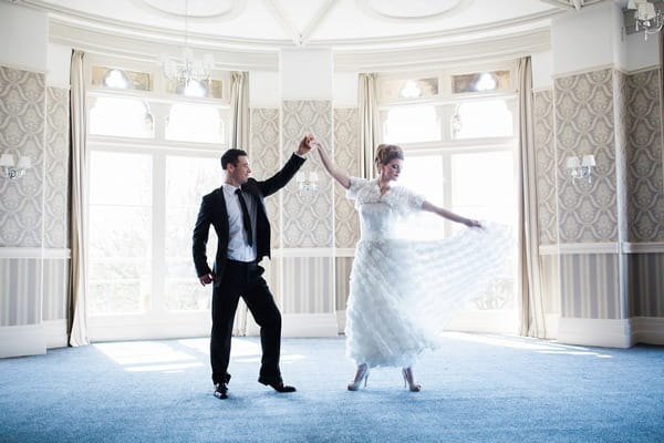 Bride and groom dancing in The Duke of Cornwall Hotel