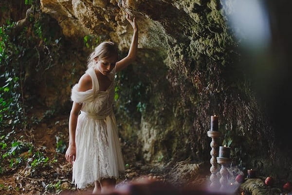 Bride going into cave