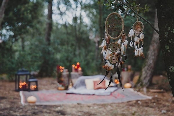 Dreamcatcher hanging in woods