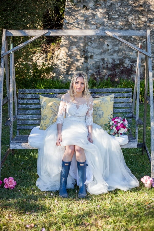 Bride wearing wellies