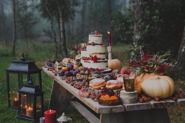 Rustic autumn wedding dessert table