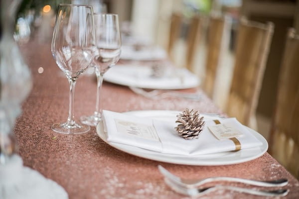 Winter wedding table place setting