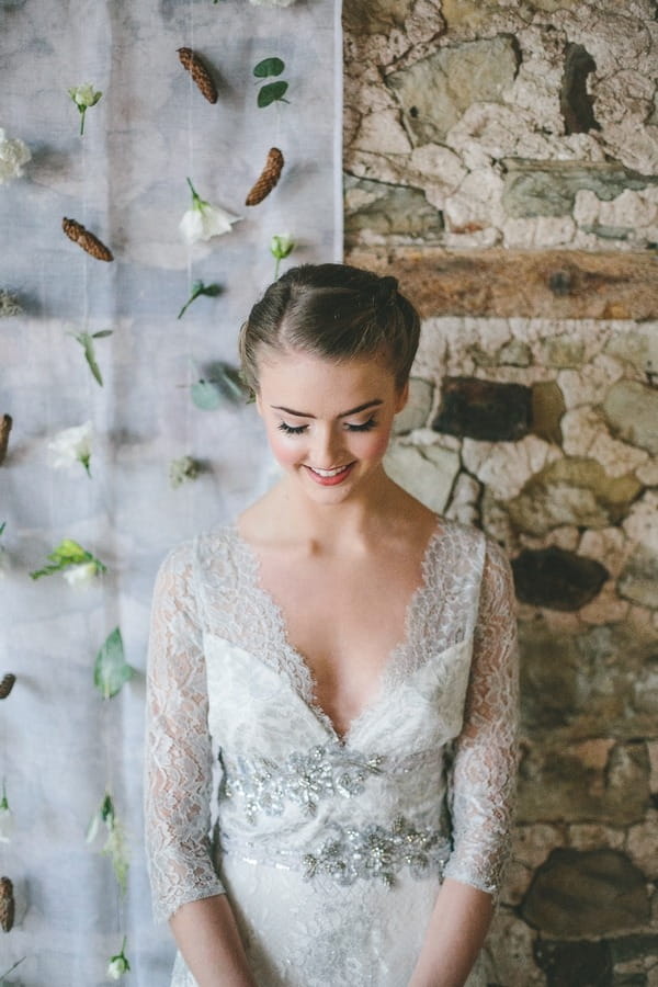 Smiling bride looking down