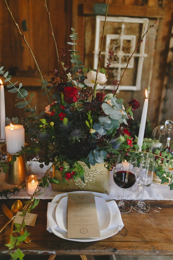 Rustic winter wedding place setting