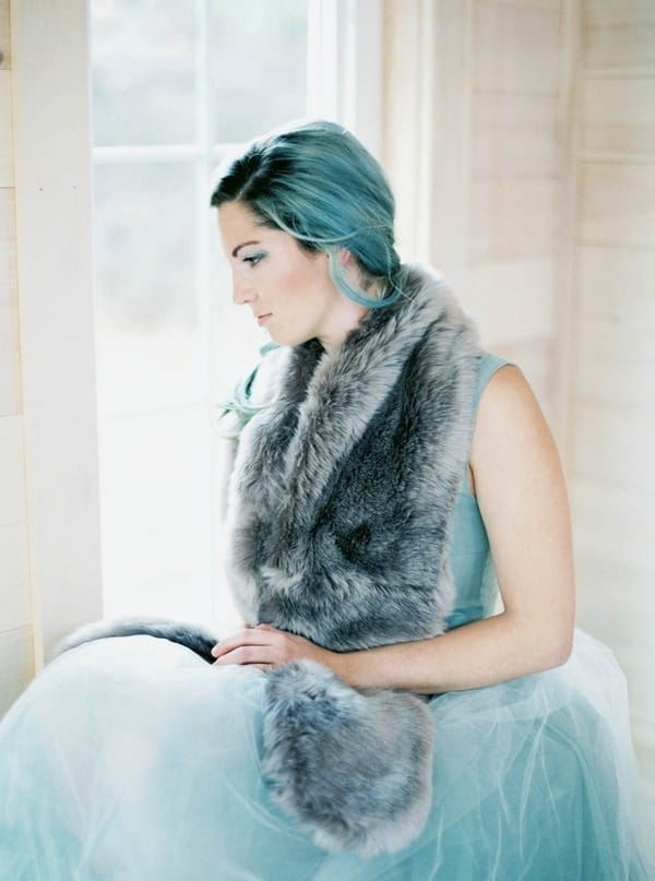 Bride with blue hair and fur stole