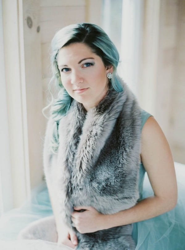 Bride wearing fur stole