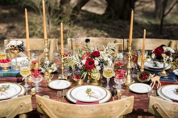 Merlot and gold styled wedding table