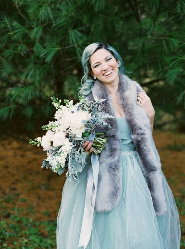 Bride with blue hair smiling