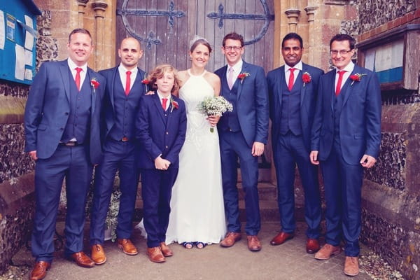 Bride and groom with groomsmen