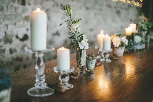 Line of candles on wedding table