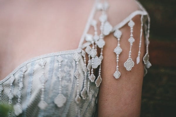 Detail on shoulder of wedding dress