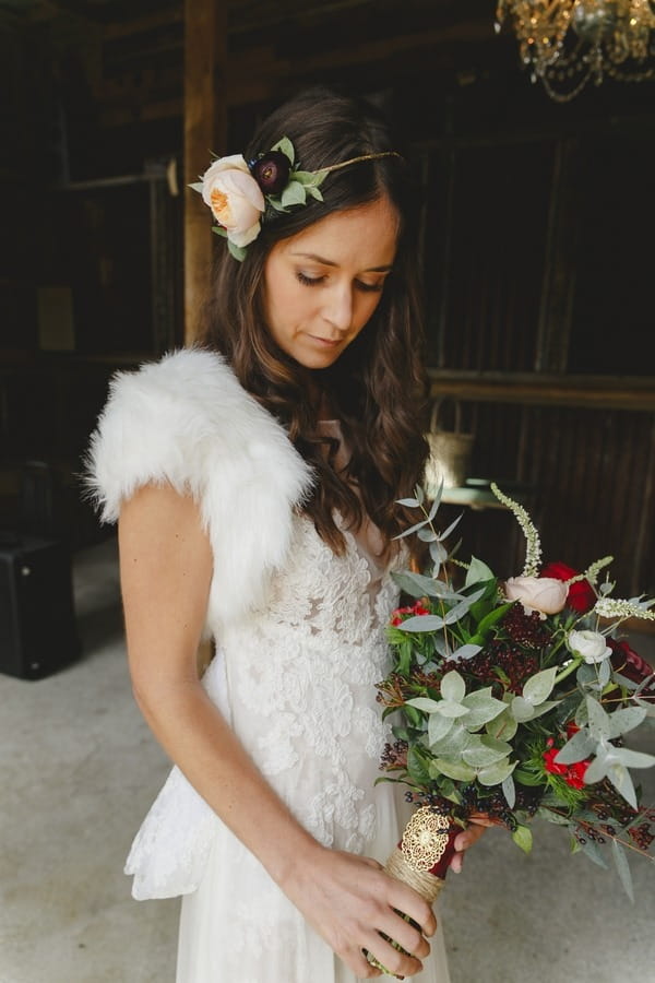 Bride wearing winter shrug