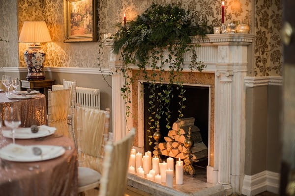 Log fire at Wyck Hill House
