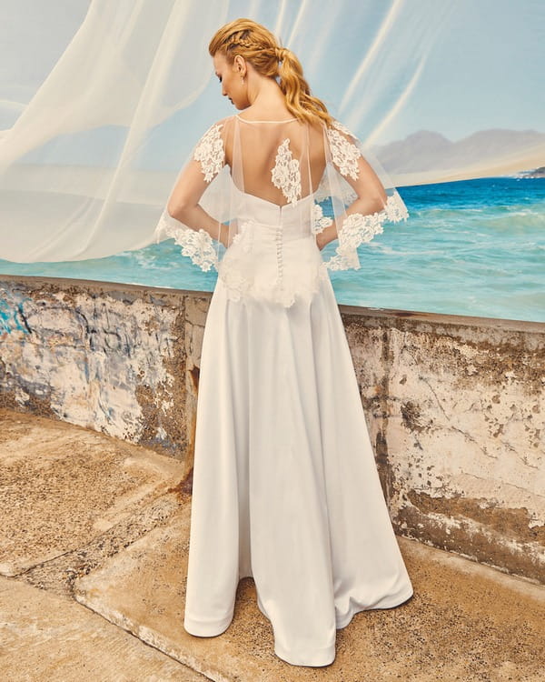 Back of B7417 Chloe Bodice, C7717 Lily Cape and SK7517 Harper Skirt - Elbeth Gillis Milk and Honey 2017 Bridal Collection