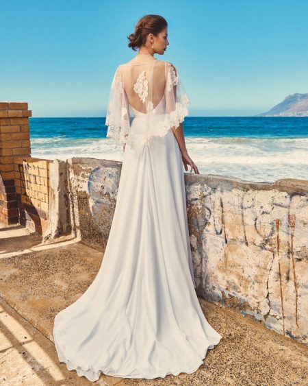 Back of B2017 Linda Bodice, C7717 Lily Cape and SK7617 Shelby Skirt - Elbeth Gillis Milk and Honey 2017 Bridal Collection