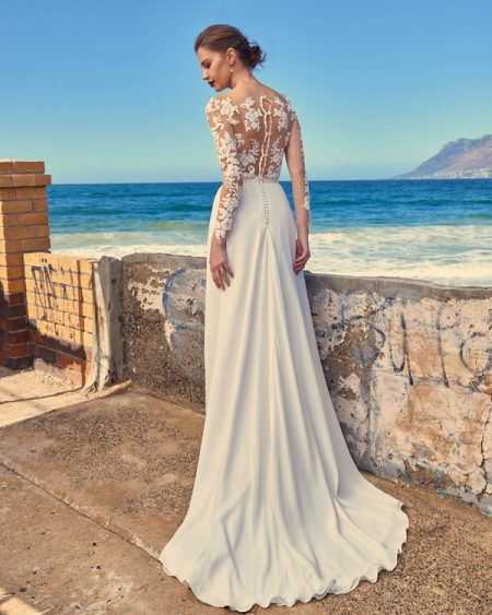 Back of T3017 Tara Illusion Top and SK7617 Shelby Skirt - Elbeth Gillis Milk and Honey 2017 Bridal Collection