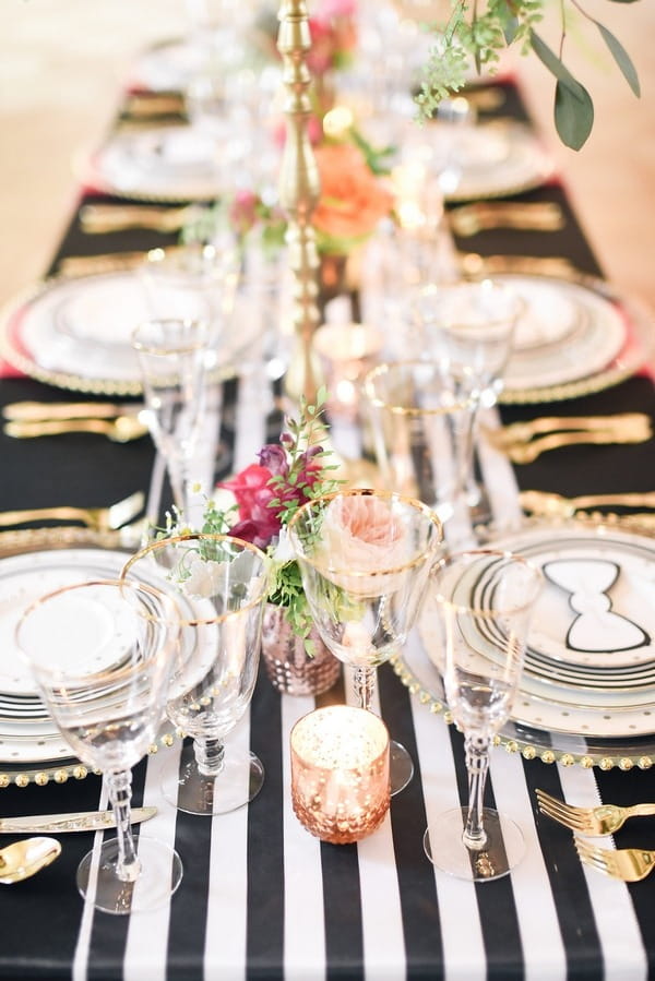 Black and white striped table runner