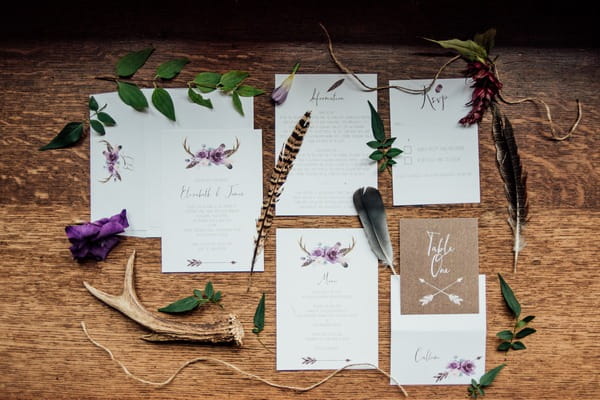 Feather and foraging wedding stationery