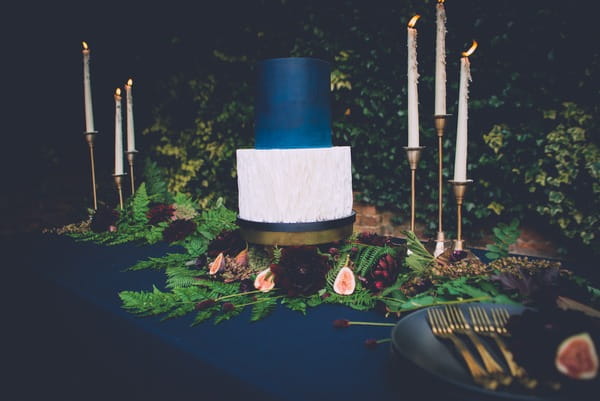 Indigo watercolour wedding cake