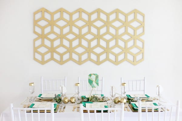 Geometric backdrop to wedding table