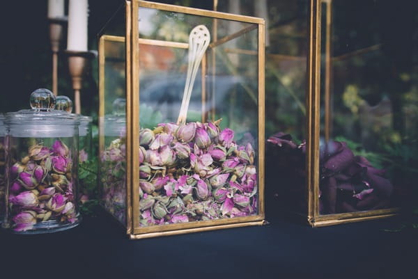 Geometric vase of confetti petals