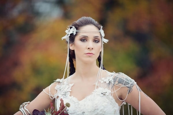 Bride wearing beaded bridal accessories