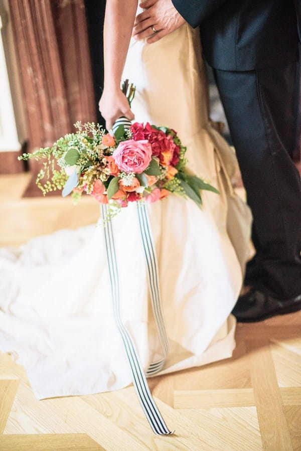 Bridal bouquet with striped ribbon