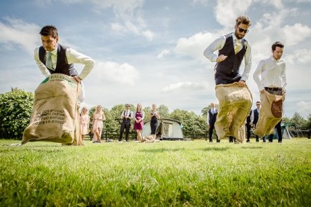 Sack race at festival wedding