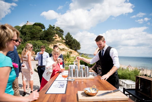 Outdoor bar at seaside wedding