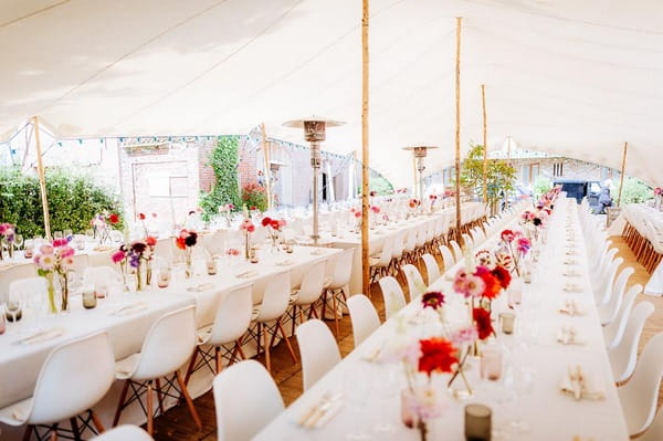 Long rows of wedding breakfast tables