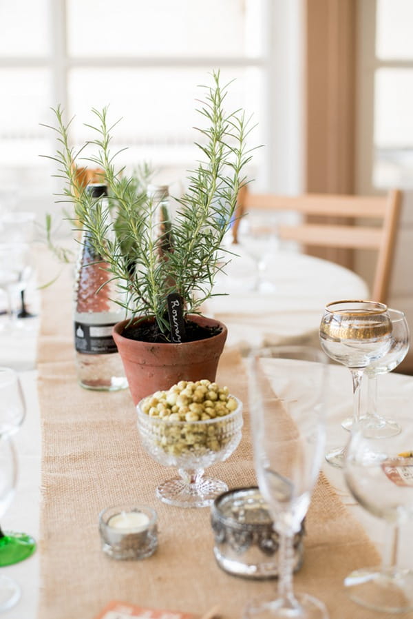 Pot of Rosemary on wedding table