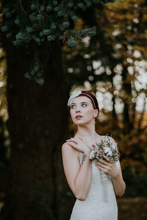 Bride looking up