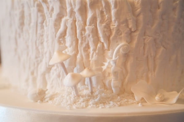 Mushroom detail at bottom of wedding cake