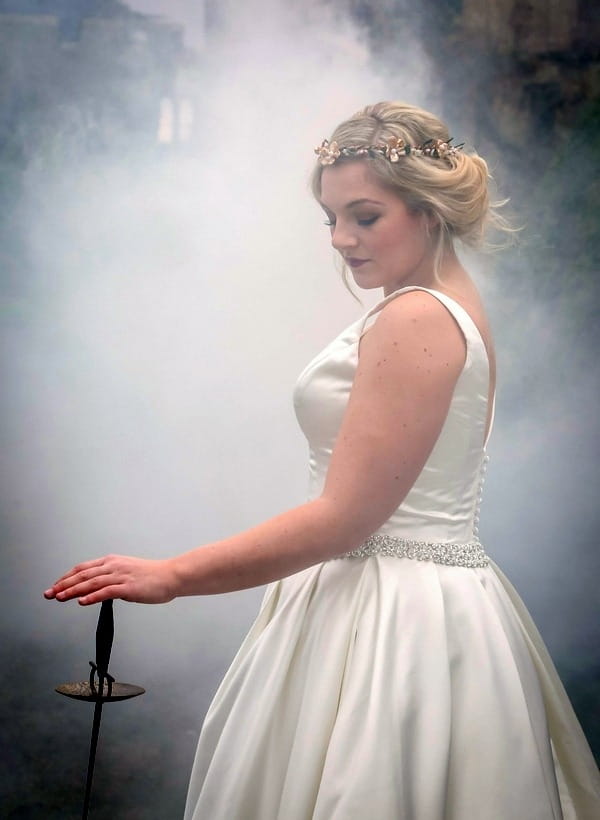 Bride surrounded by mist