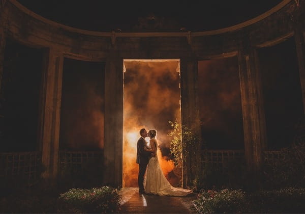 Bride and groom in grounds of Orchardleigh House at night - Picture by Emma-Jane Photography