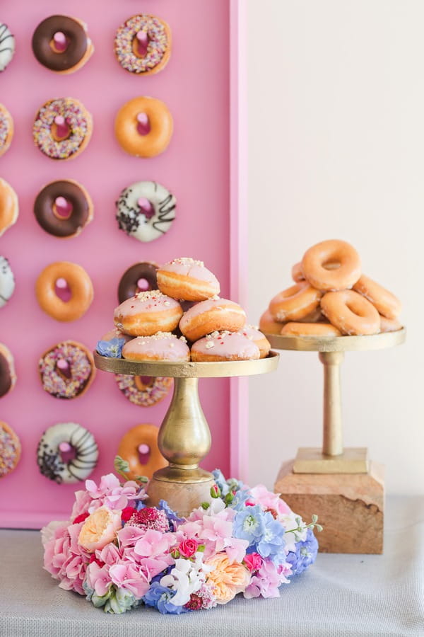 Two cake stands of doughnuts