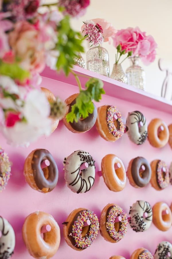 Doughnuts hanging on wall