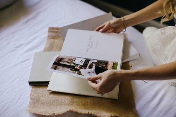 Bride reading memory book