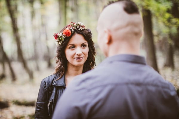 Bride looking at groom during wedding vows