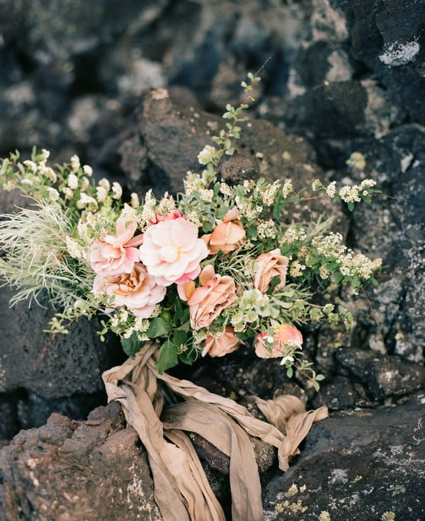 Bridal bouquet on rocks