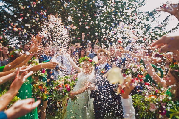 Dramatic wedding confetti shot