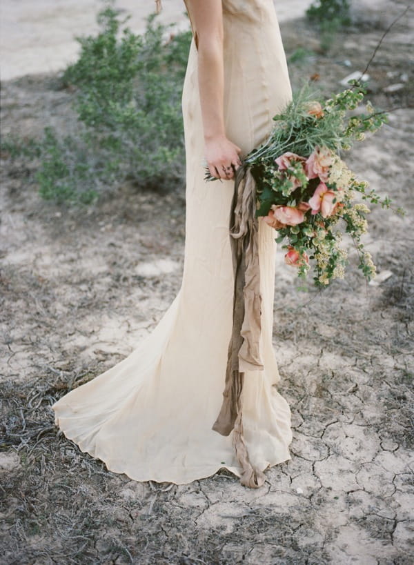 Detail on long wedding dress